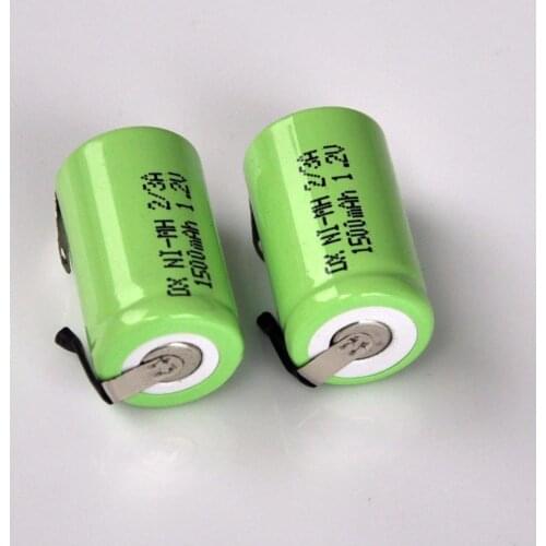 10PCS 2/3A 1.2V rechargeable battery 1500mah 1/2A 2/3 A ni-mh nimh cell with welding pins for electric shaver razor toothbrush