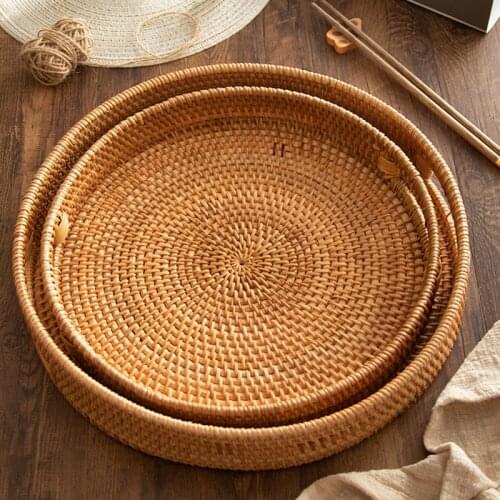 Vietnam Autumn Rattan Woven Handmade Storage Basket Home Snacks Picnic Storage Basket Tea Table Snack Plate Tea Set Frame