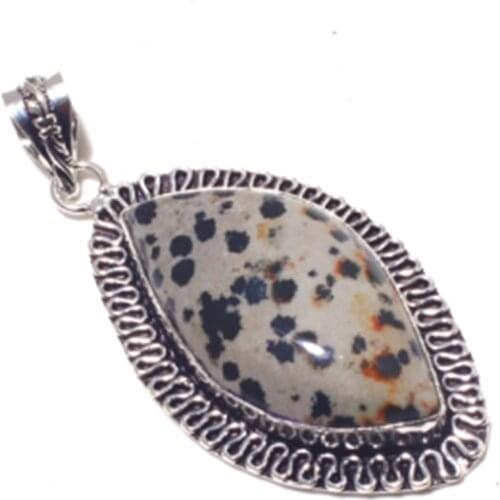 Genuine Dalmation Jasper Pendant Silver Overlay over Copper, Hand made Women Jewelry gift