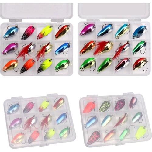12 Pcs Spoons Hard Fishing Lures Barbed Hooks Salmon Bass Metal Fishing Lure Baits Metal Jig Tackle