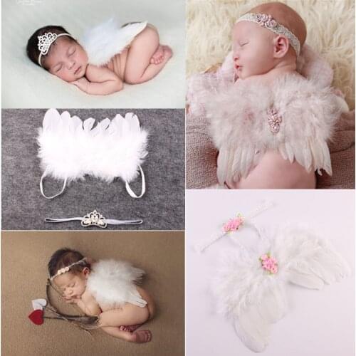 Newborn Photography Props Accessories Angel Wings Baby Photography Clothes Headdress + White Feather Wings Baby Photo Props