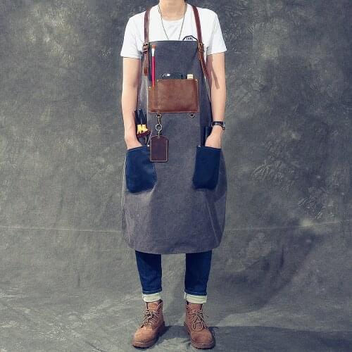 Craftsmen Equipped With Vintage Distressed Washed Canvas And Leather Studio Barber Work Apron