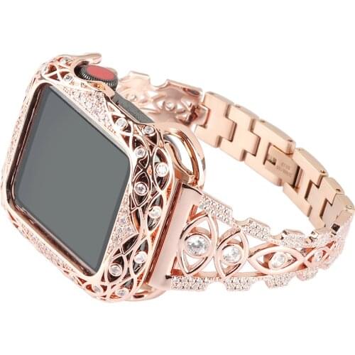 Luxury Women Bracelet Diamond Strap for Apple Watch Band Series 6 SE 5 4 3 with Metal Case Cover 40mm 44mm 38mm 42mm Bumper
