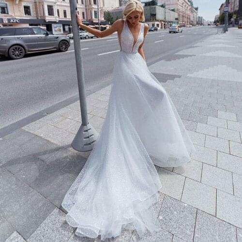 Sparky Sexy A Line Wedding Gowns Crystals Belt Rhinestones Wedding Dresses Custom Made Women Bride Dress 2021 Gelinlik