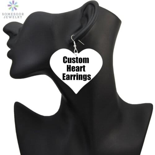 SOMESOOR Big Love Customized Heart African Wooden Drop Earrings Front Back Printed Personalized AFRO Wood Jewelry For Women Gift