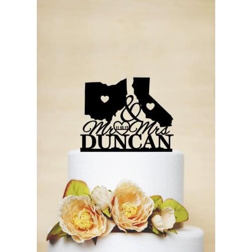 States Wedding Cake topper,Mr & Mrs Cake Topper,Last Name Cake Topper,Map Cake Topper,USA States wedding Theme,Personalized Cake
