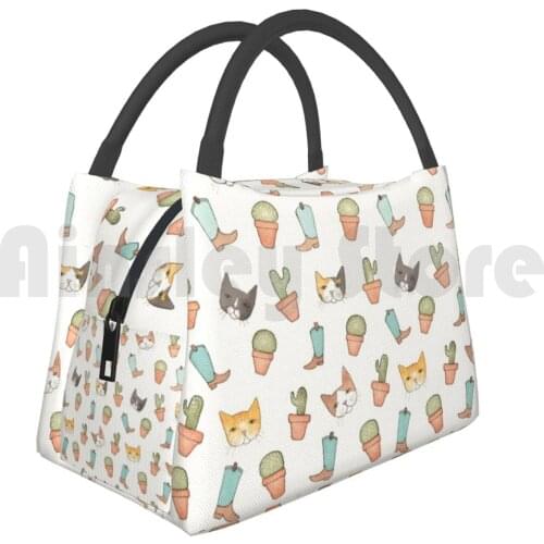 Cooler Lunch Bag Picnic Bag Western Cats And Cactus Original Cat Folk Art Western Cactus Cowboy Cowboy Boots