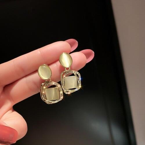 U-Magical Charming Opal Oval Square Geometric Dangle Earrings for Women Textured Shining Rhinestone Hollow Out Earrings Jewelry
