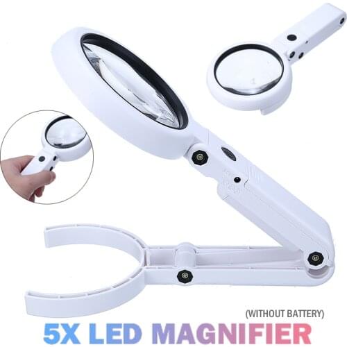 5/11X Magnifying Glass With 8 LED Lights Magnifier Foldable Stand Table Handheld Magnifier For Reading Crafting Repairing Tool