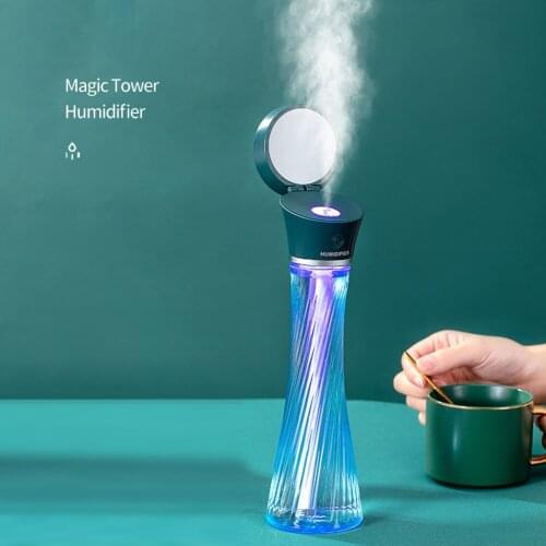 Mist Maker USB Humidifier Air Purifier with Night Lamp Tower Shape Home Office for Household Rooms Cars Airs Supplies