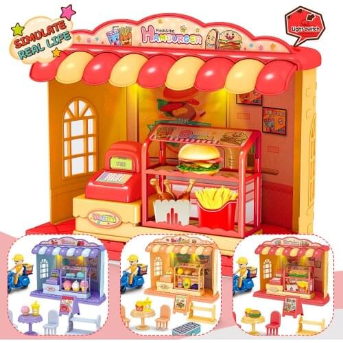 Funny simulation store pretend to sell hamburger Dessert and barbecue pretend play toys store playset for kids Christmas gift