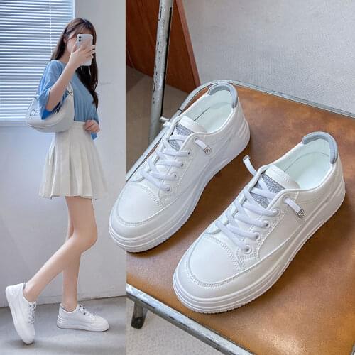 2021 Women Casual Shoes New Spring Fashion White Sneakers Breathable Lace-Up Flat Comfort Ladies Sports Walking Vulcanized Shoes
