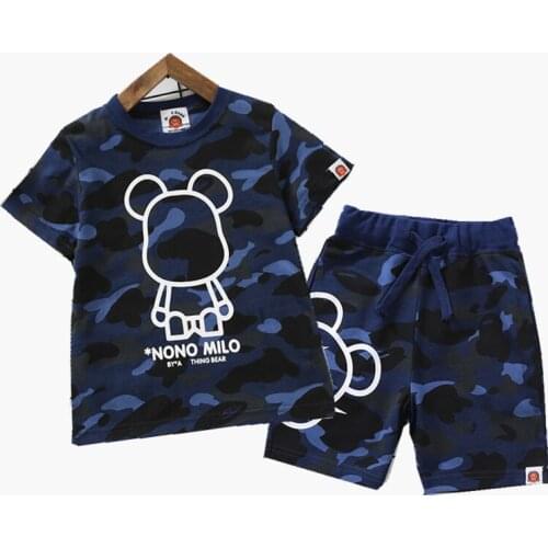 2021 Fashion 1 set Kids Boy Girls Cartoon Camo Animal Printed Shirt Summer Short Shirts Tops and Short Pants