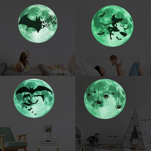 2PCS Creative New Halloween Luminous Moon Wall Stickers Living Room Childrens Room Removable Luminous Stickers Room Decoration