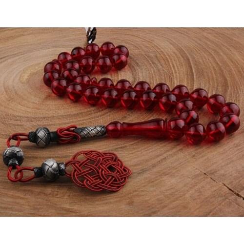 33 Beads Fire Amber (Fire Amber) muslim Prayer Tasbih Misbaha Islamic Jewelry Subha Capsule Cut Tassel 925 Caliber Silver