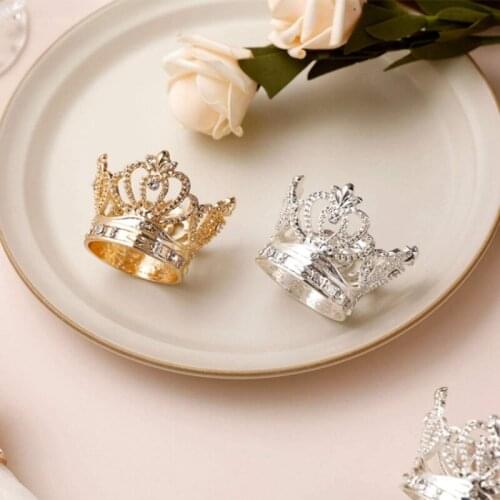 6Pcs Crown Rhinestone Napkin Rings Exquisite Napkin Ring Holders Set for Easter Party Wedding Dinner Favor Table