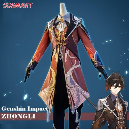 Anime Genshin Impact Zhongli Game Suit Uniform With Shoulder Armor Zhong Li Cosplay Costume Halloween Party Outfit For Men 2020