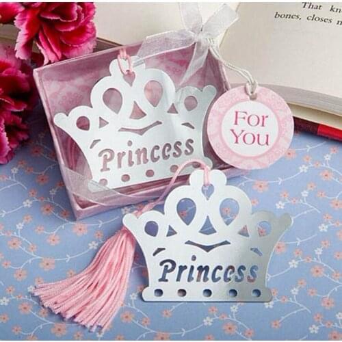 Free Shipping Baby Shower Gift Princess Metal Bookmark Presents With Pink Silk Tassel Party Favors Pink Or Blue Gift Box 10Pcs