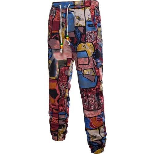 Men Harem Pants Hiphop Ethnic Style Bottoms Cotton Printed Trousers Men Slim Joggers Pantalon Hombre Dance Linen Pants Men