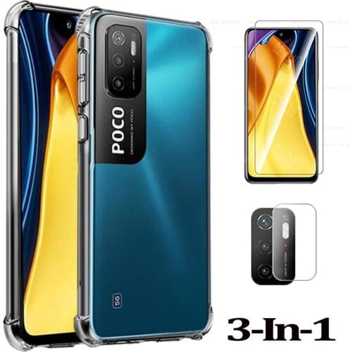 3in1 case + protective camere glass for xiaomi poco m3 Pro 5G screen protector for pocophone m3 m 3 pocom3 Pro back cover coque