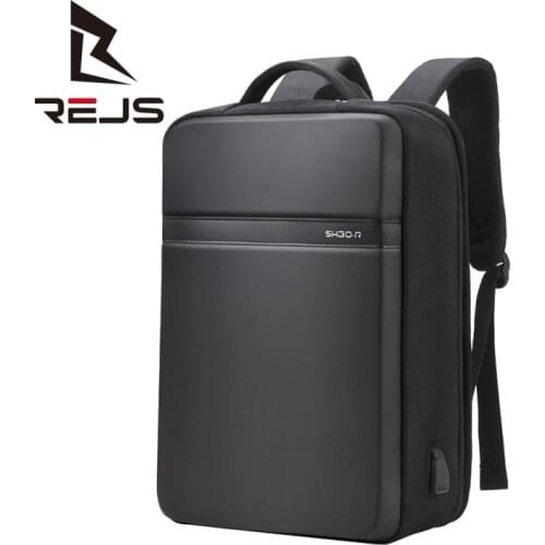 REJS LANGT Business Mens Backpack Office Work 15.6 Inch Laptop Bag USB External Charge Fashion Hard Shell School Backpacks