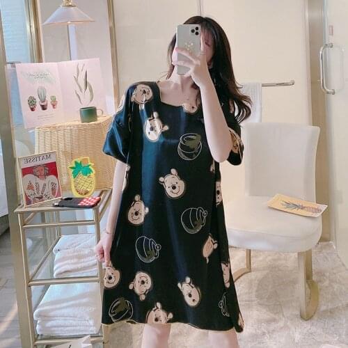 Disney 1pcs Cartoon Mickey Minnie Duck Girl Nightdress Summer Short-Sleeved Thin Cute Pajamas Women Pajamas