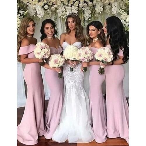 Long Mermaid Bridesmaid Dresses Dusty Rose Off The Shoulder African Best Women Dress With Bow Lace Maid Of Honor Gowns Wholesale