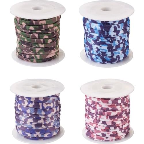 Pandahall 5mm Polyester Flat Soft Elastic Cord Army Green Blue Rainbow Print Elastic Thread For Bracelet DIY Jewelry Sewing Rope