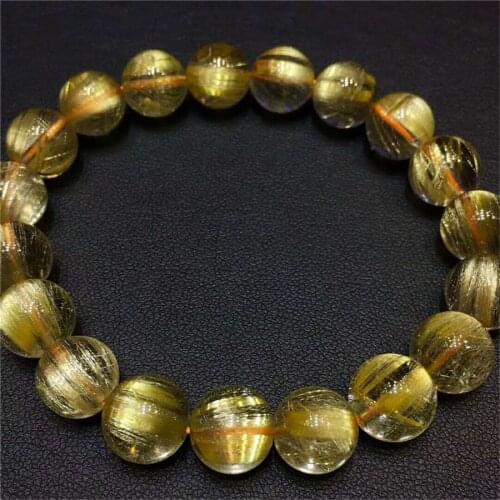10mm Brazil Natural Titanium Rutilated Quartz Gems Stone Crystal Round Bead Stretch Women Men Power Bracelet AAAAA