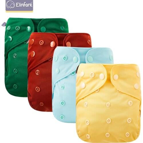 Elinfant Solid Color Diaper Cover With ONE Piece Bmaboo Cotton Insert Baby Washable Diapers Cloth Nappies
