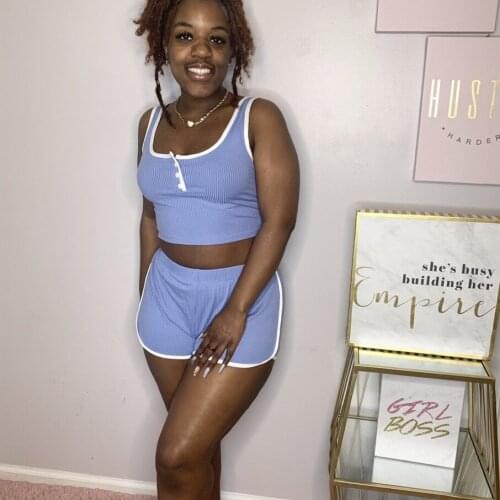 FUFUCAILLM Women Two Pieces Pajama Sets Knitted Tracksuit Spaghetti Strap Tops + Jogger Shorts Sweatpant Suit Matching Outfit