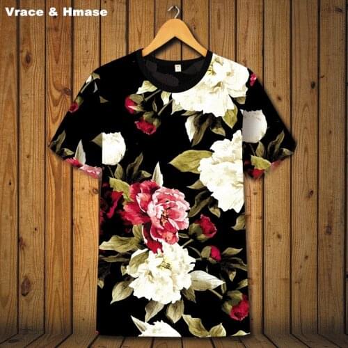 Beautiful bright flowers pattern 3D printing fashion short sleeve t-shirt Summer 2018 New smooth elasticity quality t shirt men