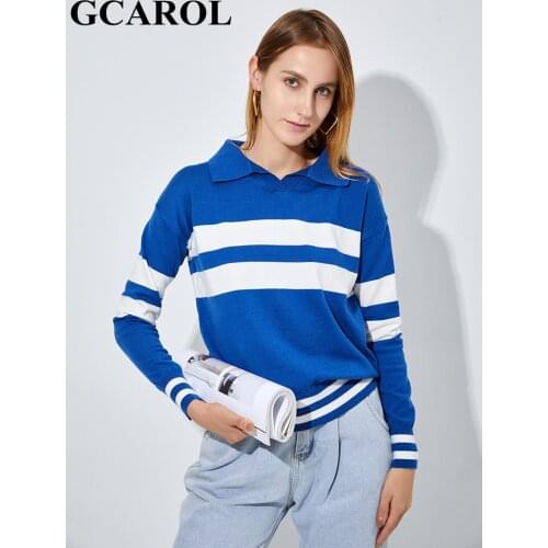 GCAROL Autumn Winter Turn-down Collar Stripes Jumper 30% Wool Handsome Short Knitted Jersey Skin-friendly Soft Polo Sweater