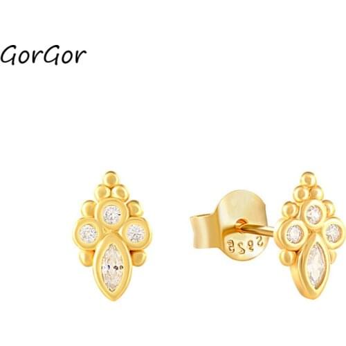 GorGor Stud Earrings Women 925 Sterling Cat Paw Gold Plated Mosaic Zircon Creative Exquisite Anniversary Jewelry 60202870850