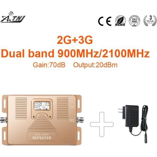 Hot sale! Dual Band 2G 3G 900/2100MHz Mobile Signal Booster Phone Repeater only Booster + Adapter with LCD Display