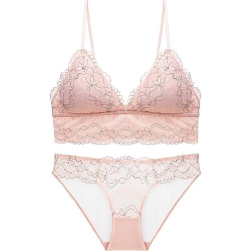 Fashion Girl Rimless Triangle Cup Lace Thin Cup Iingerie Ladies Underwear Bra Set Sexy Womens Lencería