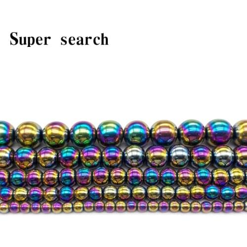 Natural Stone colour Plated Hematite Round Loose Beads for Jewelry Making Diy Bracelet 15" Pick Size 2/3/4/6/8/10/12mm