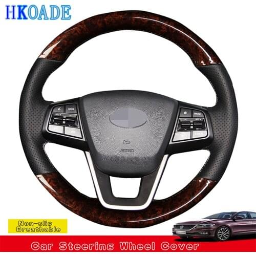 DIY Hand-stitched Black Genuine Leather Car Accessories Steering Wheel Cover For Hyundai Ix25 2014 2015 2016 Creta 2016-2017
