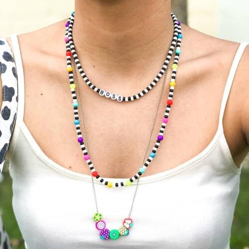 Dvacaman Boss Letter Necklace Trendy Handmade Colorful Beaded Clavicle Necklaces Set for Women Bohemian DIY Jewelry Dropshipping