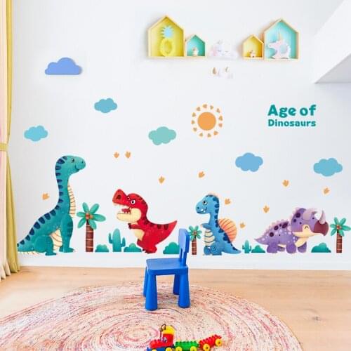 Cartoon Dinosaur Wall Stickers for Kids Rooms Nursery Animals Boy Girl Home Decor Aesthetic Bedroom Decoration PVC Wallpaper Art