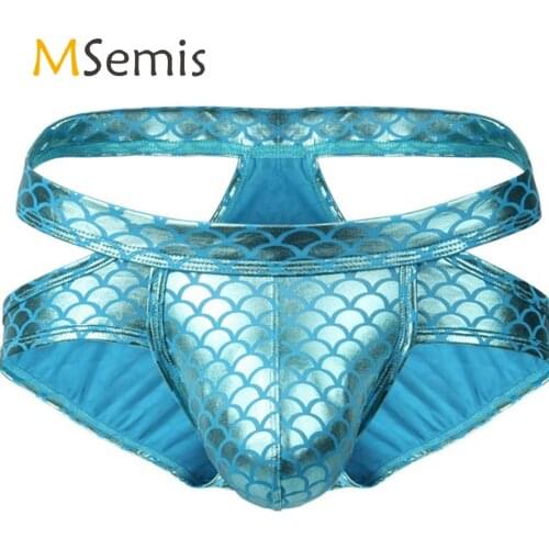 Mens Lingerie Underwear Shiny Fish Scale Print Briefs Hollow Out Low Waist Elastic Waistband Bulge Pouch Underpants