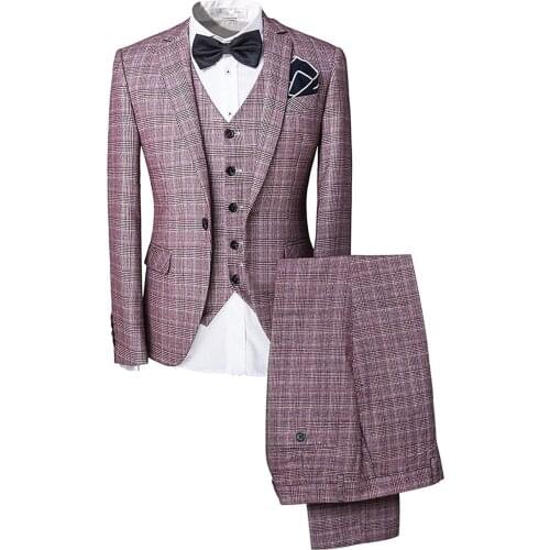 High quality Men Suits Fashion grid stripe Mens Slim Fit business wedding Suit men Wedding suit XS-5XL custom size