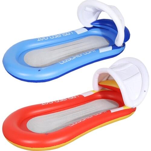 Inflatable Floating Bed Water Game Lounge Portable Swim Ring Chair Air Mattress with Sunshade Pool Accessories Sleeping Cushion