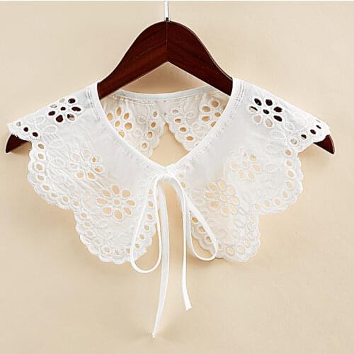 Shirt Fake Collar for Women False Collars Embroidery Floral Lace Lapel Blouse Detachable Collars Decorative Shawl Faux Col