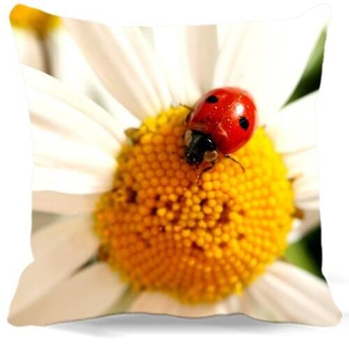 Cute Ladybug and chrysanthemum Flowers pattern Pillow Case Square 16" 18" 19" cushion Cover for Kids Blue Green Super Soft Gift