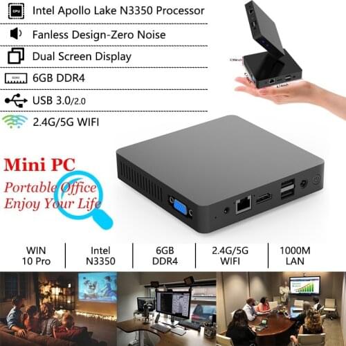 Portable Windows 10 Box Intel Mini PC RAM 6GB EMMC 64GB 128GB 256GB SSD WIFI Bluetooth 4.2 VGA Hdmi USB 4K Media Player