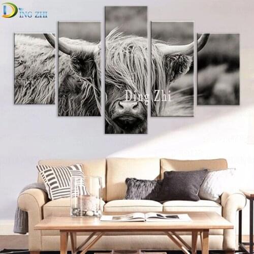 Full Diamond Painting Cross Stitch Scottish Highland Cattle 5D Diamond Mosaic Off-White Animal Embroidery Handmade New Arrival