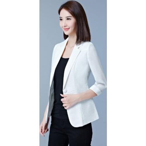 Plus Size Womens Blazers Three Quarter Sleeve Suit Jackets Summer Single Button Oversized Office Lady Suit Coat