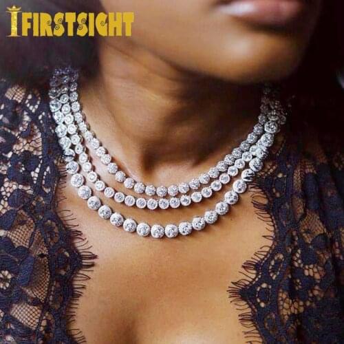 Silver Color Sparking 5A CZ Charm Necklace Iced Out Bling CZ Round Zircon 10mm Tennis Chain Choker Hip Hop Women Men Jewelry