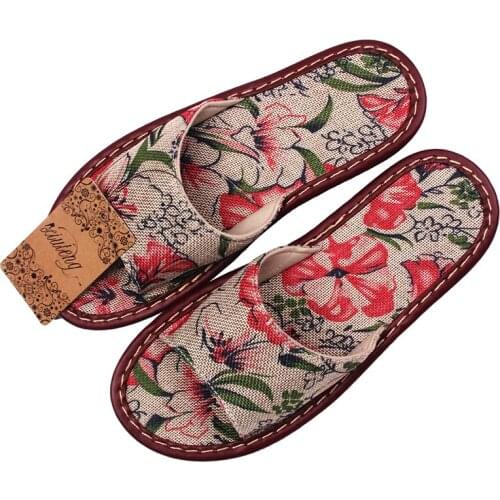 New 2020 Printed Linen Slippers For Home Family Summer Cow Muscle Heavy-Bottomed Women Sandals Indoor Floor Slip Home Flat Shoes